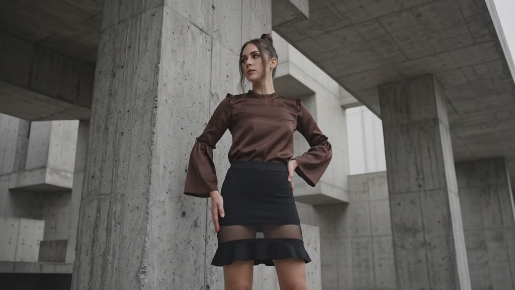 Cocoa Crush Flare-Sleeve Satin Top