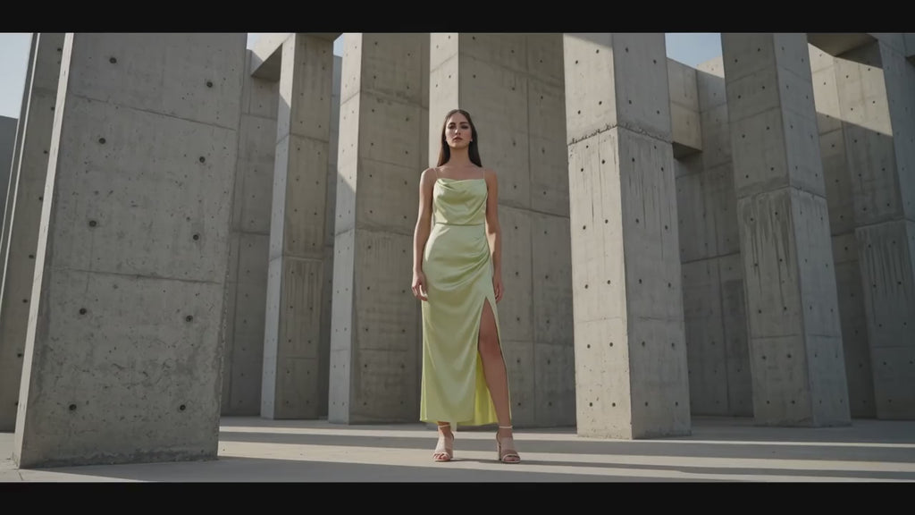 Pistachio Glow Slip Gown - Pale Lime - Meeami Fashion by Amit Bhardwaj