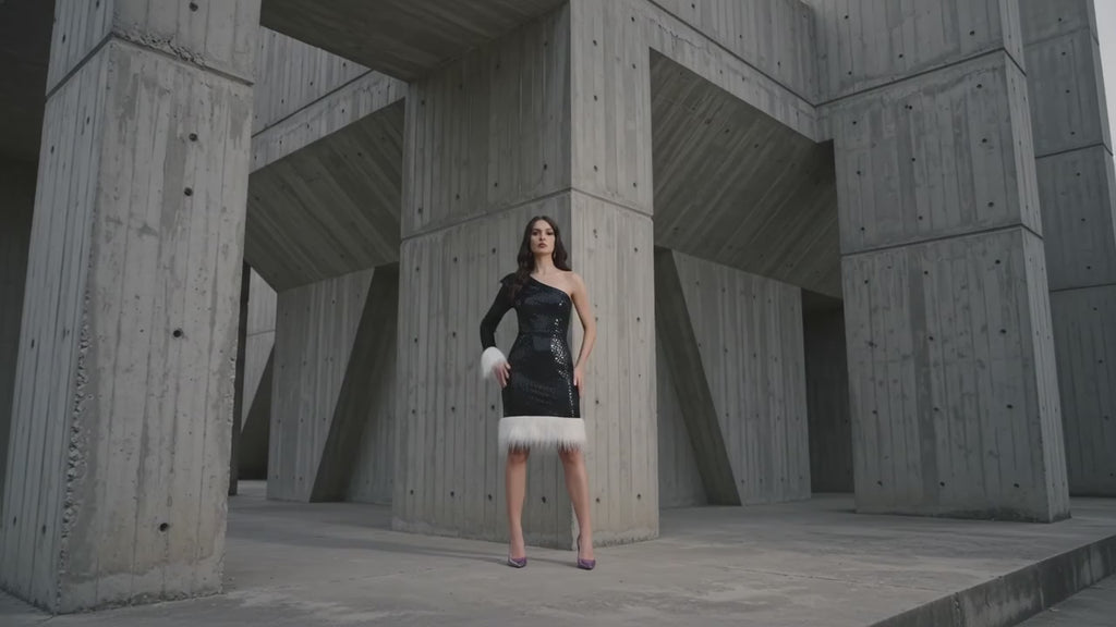Noir Frost Luxe Sequin Dress - Meeami Fashion by Amit Bhardwaj