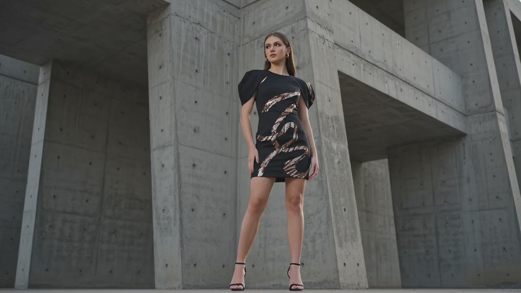 Black Luxe Dress - Designer Fashion - Meeami Fashion by Amit Bhardwaj
