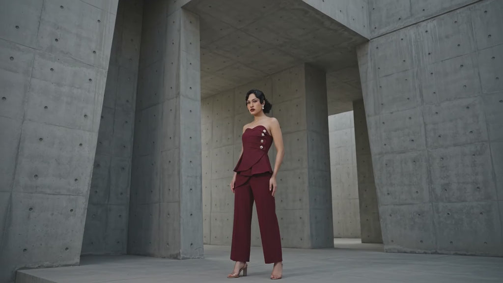 Burgundy Baroness Coord Set - Meeami Fashion by Amit Bhardwaj