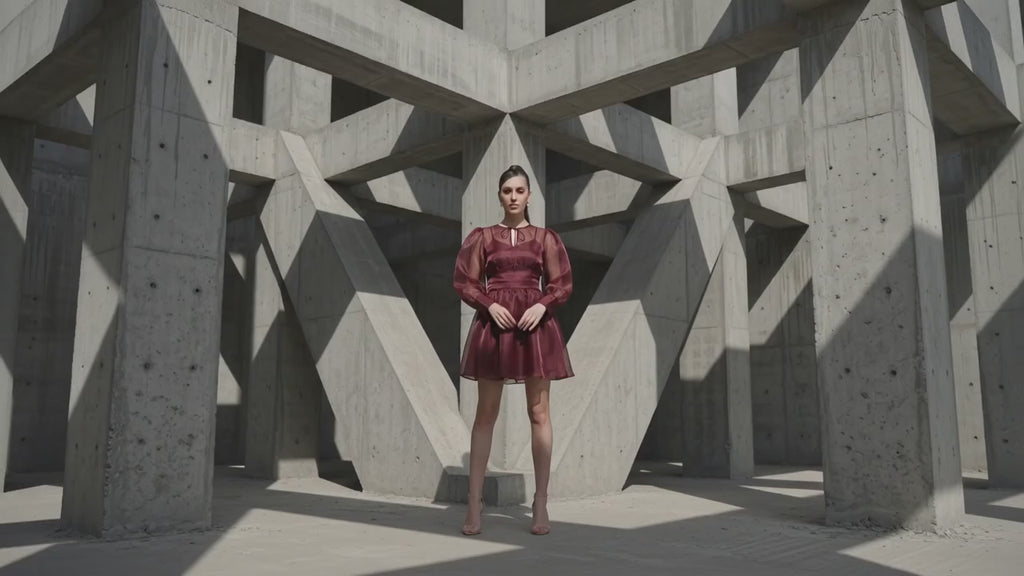 Burgundy Reverie Organza Dress by Meeami Fashion