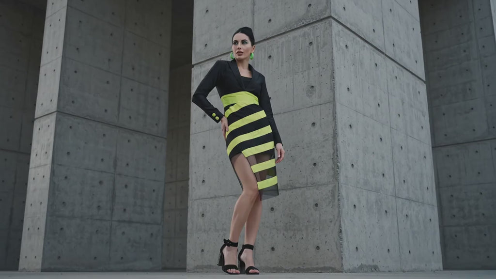 Neon Zebra Dress - Designer Ensemble - Meeami Fashion by Amit Bhardwaj