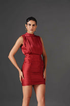 Red Cherry Satin Cocktail Dress - Meeami Fashion