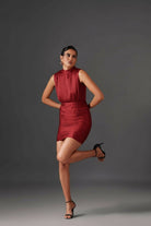Red Cherry Satin Cocktail Dress - Meeami Fashion