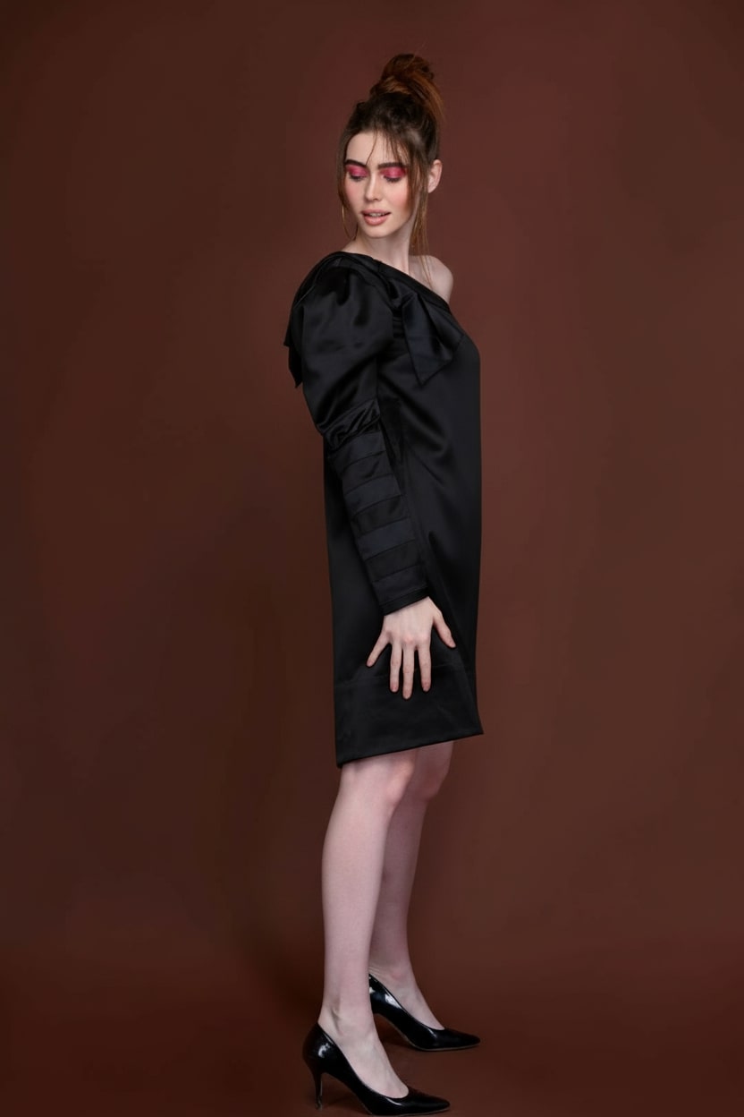 Satin Shadow One Shoulder Dress - Meeami Fashion