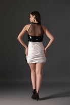 White Ivory Sequin Halter Neck Dress - Meeami Fashion