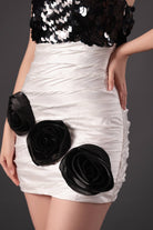 White Ivory Sequin Halter Neck Dress - Meeami Fashion