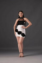 White Ivory Sequin Halter Neck Dress - Meeami Fashion