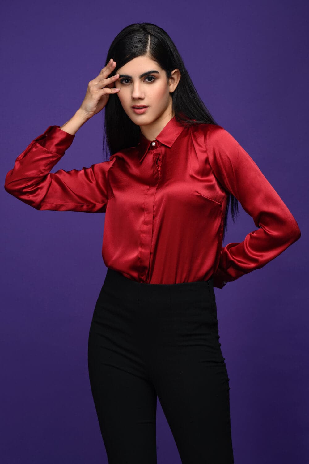 Candice - Red Satin Shirt