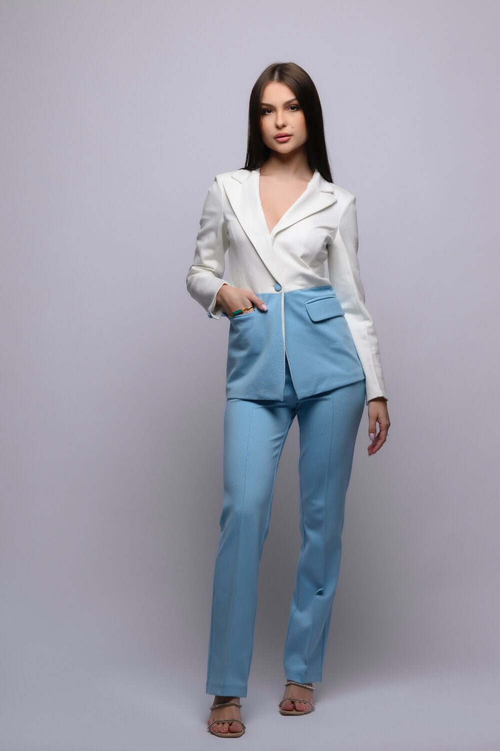 Carolice - Blue White Suit - Meeami Fashion