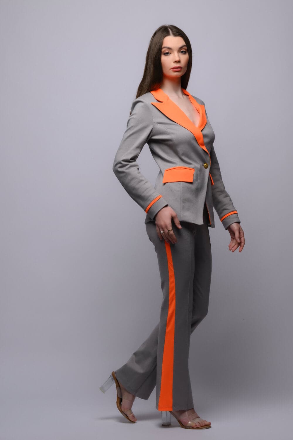 Nikkimorange - Orange Neon Blazer Set - Meeami Fashion