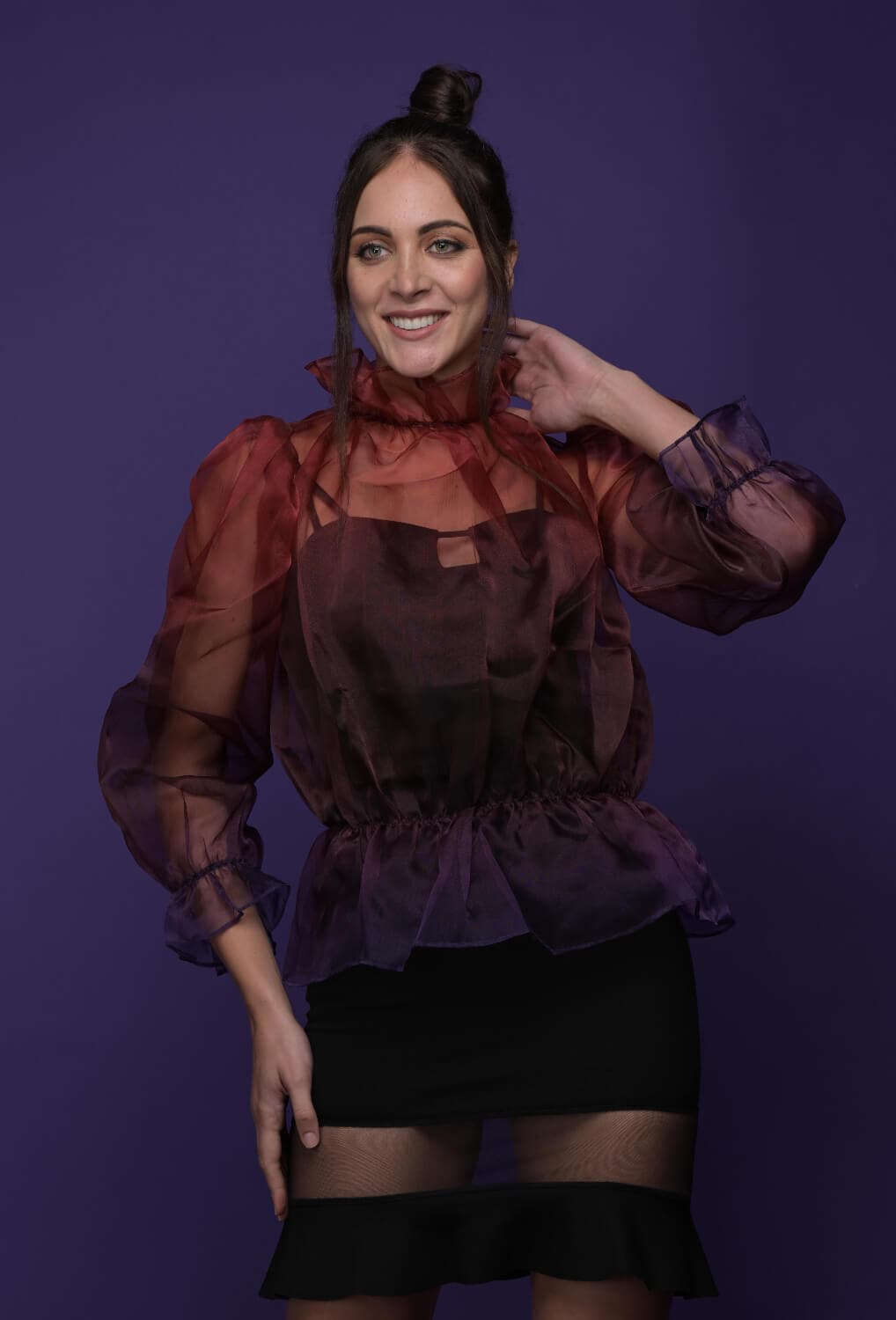 Organza Purple Full Sleeve Coord Set - Meeami Fashion