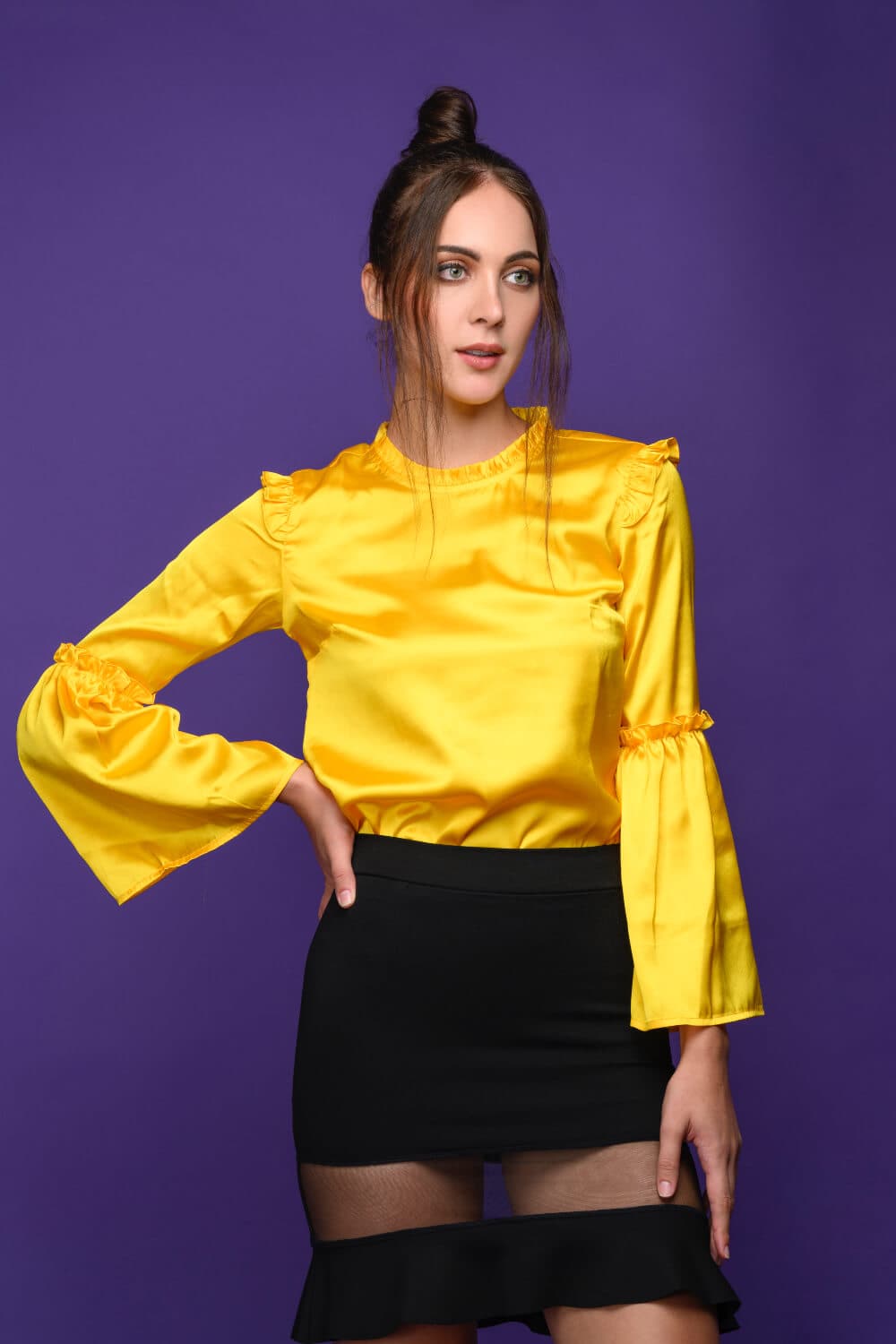 Sunnybae - Yellow Satin Top - Meeami Fashion
